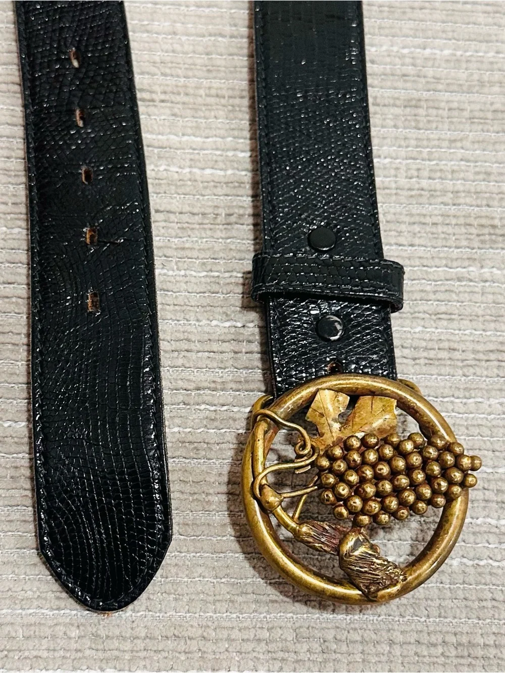 VTG Kenny Rogers by Leegin Brass Grapes Belt Buckle Genuine Lizard Leather 38